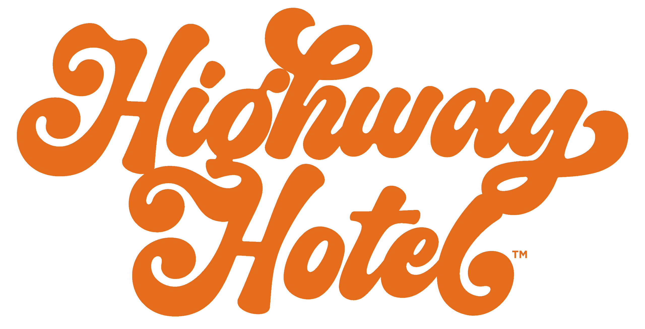 orange background featuring the words highway hotel, highlighting the theme of a dispensary